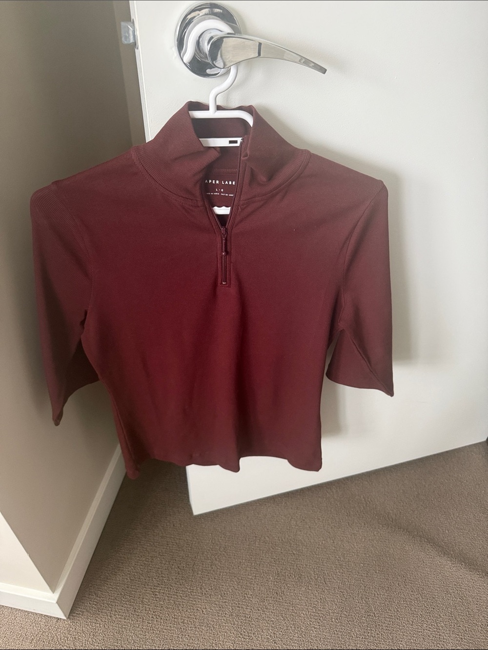Paper Label Women's Short-Sleeve Half-Zip Top in brown